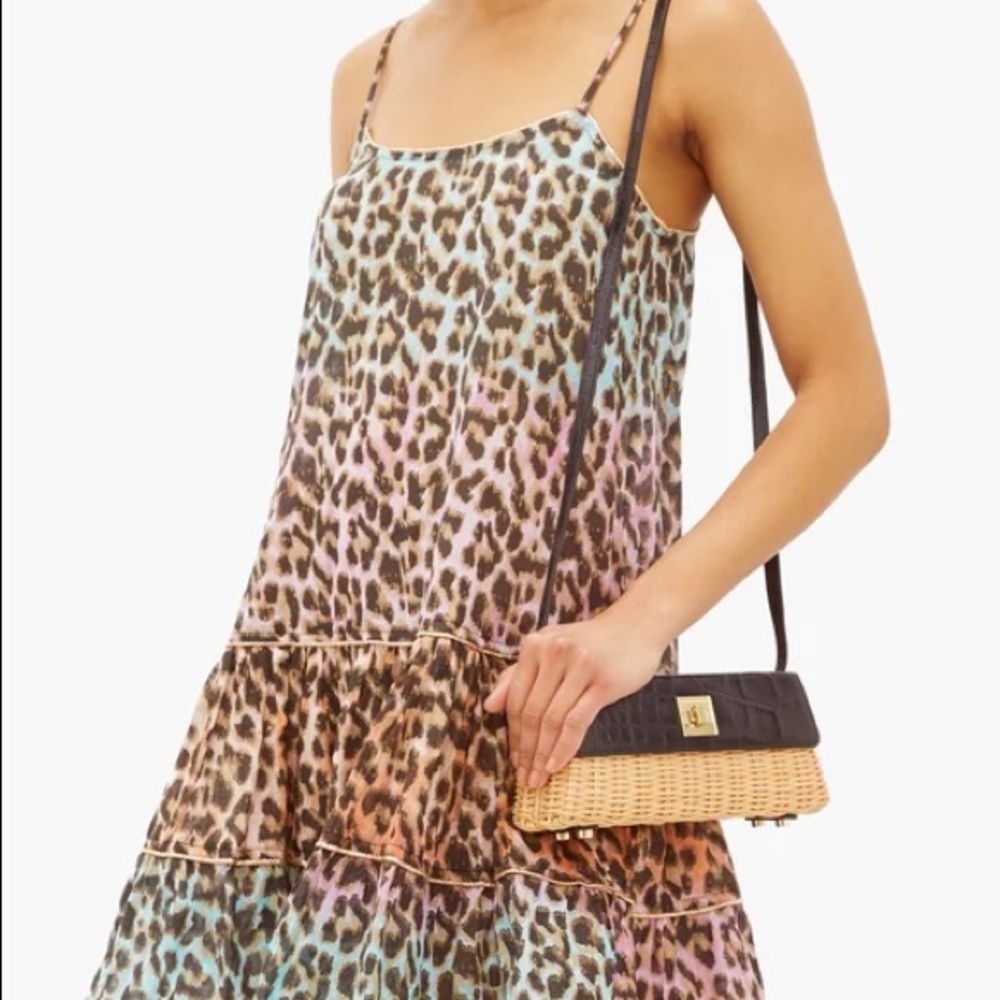 Juliet Dunn Leopard Print Ruffled Cotton Dress